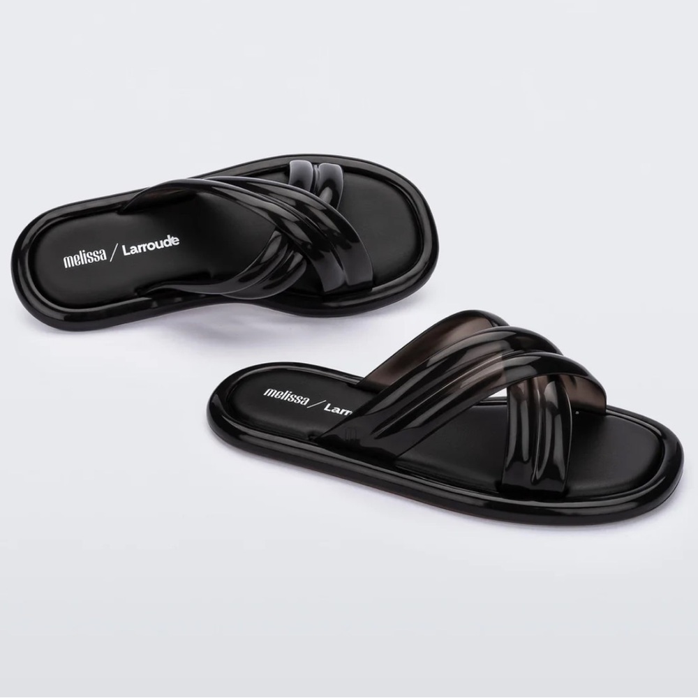 Larroude Black Slide Sandals